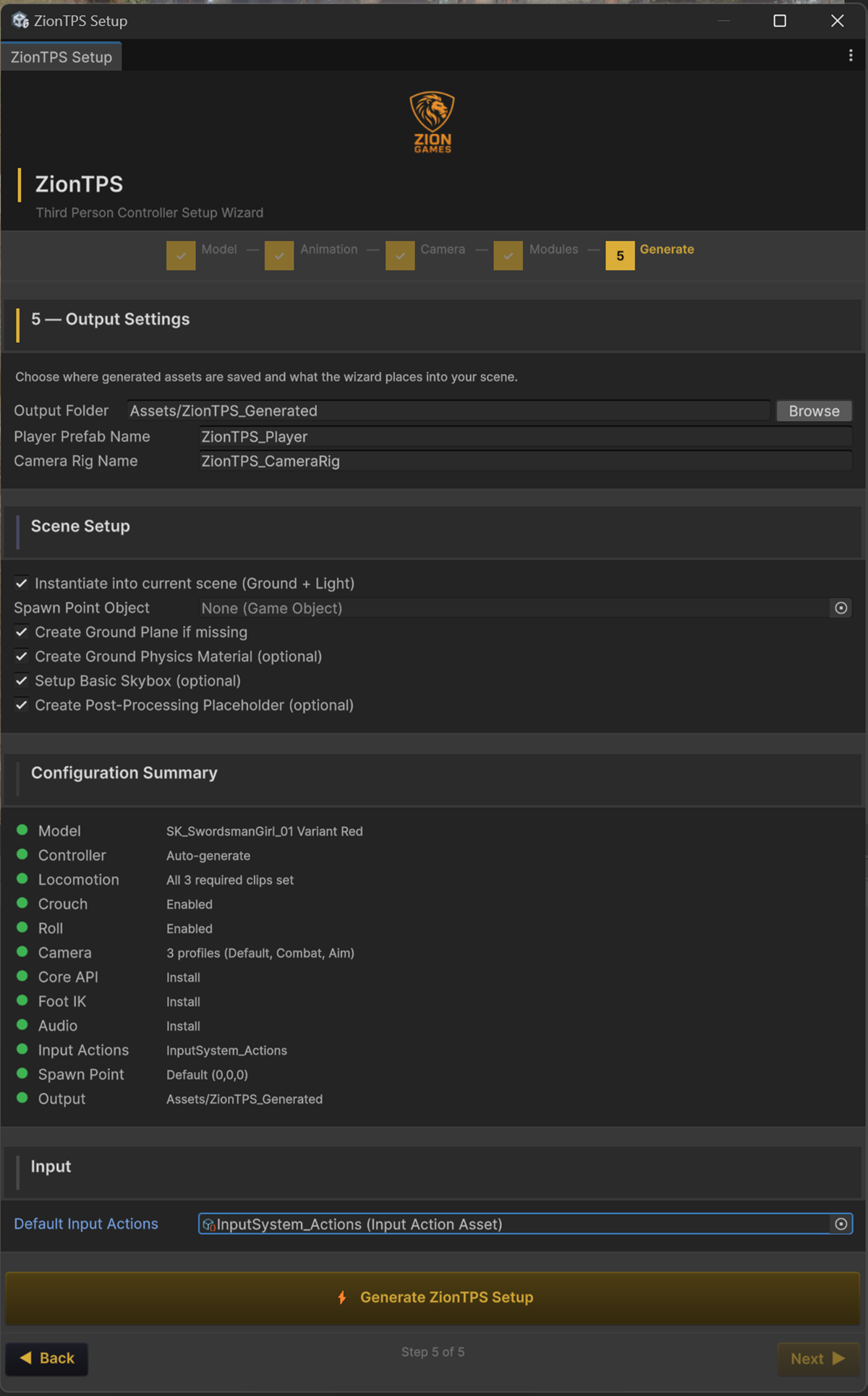 ZionTPS setup wizard 5 output